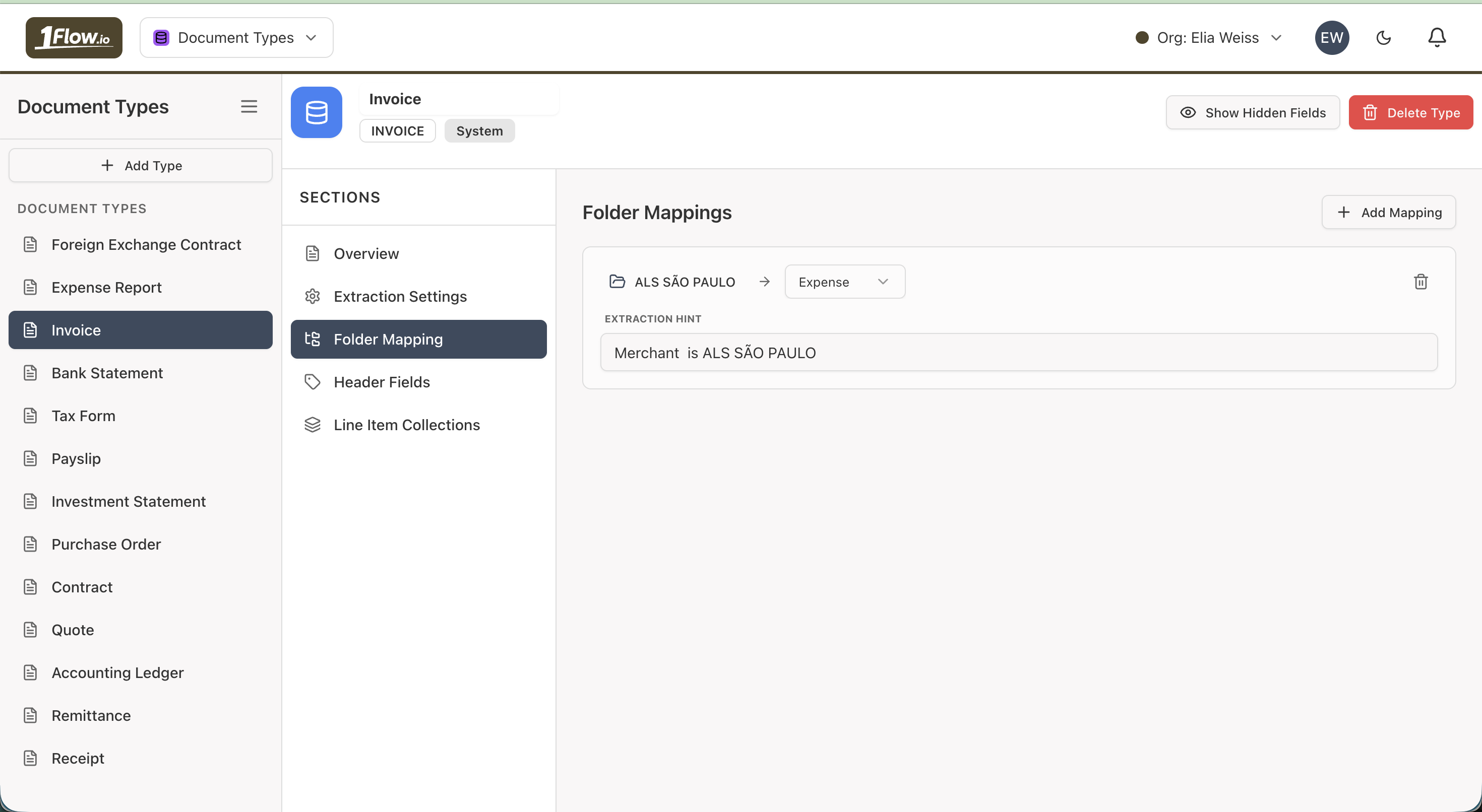 Folder mapping screen